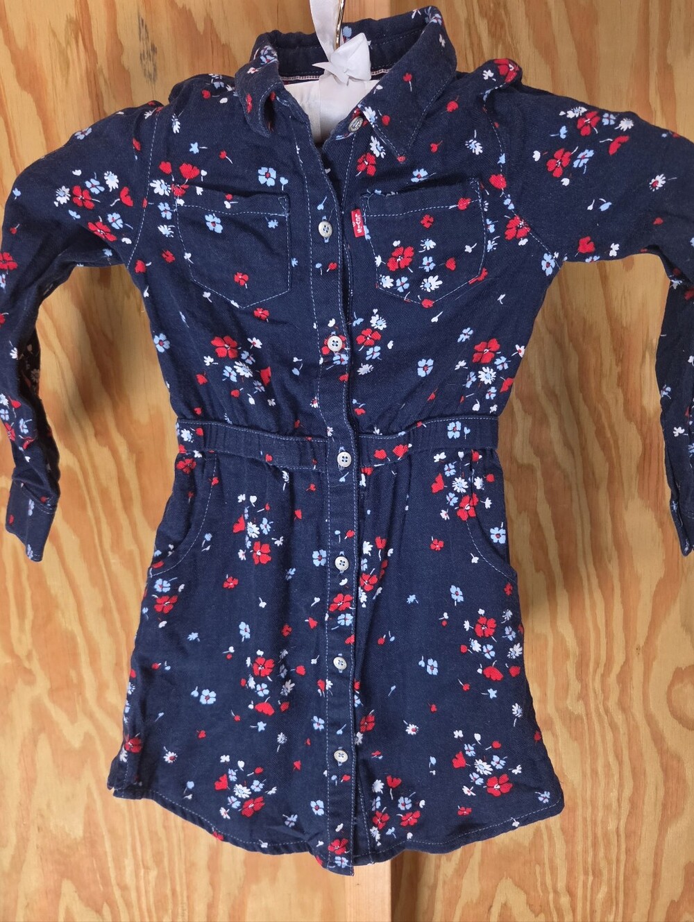Levi’s Little Girls Floral Cotton Chambray Long Sleeve Button Dress Size 4